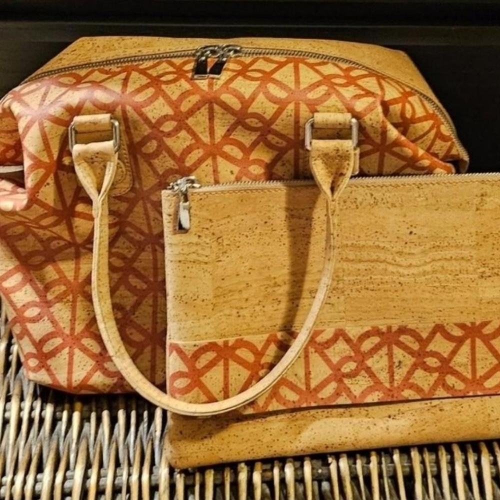 BENT & BREE tan/cork & coral Convertible Carryall